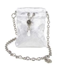 Bolsa Crossbody Cloe Metálica con Jareta Plata para Mujer