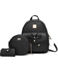 Kit Mochila Moda Casual Bolso monedero Para Mujer, 3 Piezas Negro