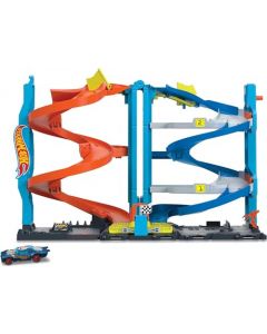 Hot Wheels City Pista de Juguete Torre de Carreras con Doble Altura Incluye 1 vehículo para niños de 3 años en adelante