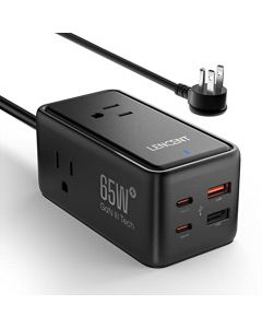 LENCENT Cargador USB C y PD 65W, Cargador Rápido GAN III Tech con 3 Tomas CA + 4 Puertos USB, Estación de Carga USB C de Cable para iPhone, iPad, Macbook, Galaxy, Huawei, Switch y más, Negro