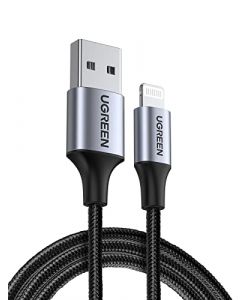 UGREEN Lightning Cable, (MFI Certificado) Cable Nylon Trenzado 8 PIN para iPhone 14/13/13 Pro Max/iPhone 12/12 Pro/11/11 Pro/11 Pro Max/XR/XS Max/XS/X/7 8 Plus, iPad Pro, Air Pro,iPod(1M, Negro)