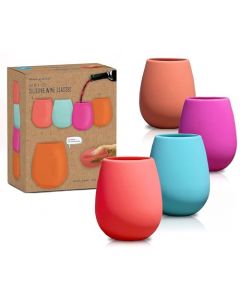 Sili Wraps - Copas de vino de silicona irrompibles | Vasos reutilizables para fiestas, camping, playas y barcos | 100% silicona | Juego de 4 | Sin BPA, apto para lavaplatos | Colección de frutas