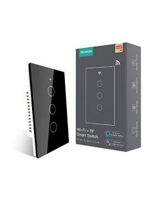 MoesGo interruptor inteligente con función de control múltiple (3- vías), estado de relé opcional, luz de fondo, utilizado con Smart Life/Tuya App,Alexa y Google Home Negro 3 Gang