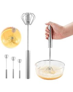 2 PCS Batidor Semiautomático de Acero Inoxidable, Stainless Steel Semi-Automatic Whisk, Stainless Steel Egg Whisk, Batidora Giratoria Manual, Batidora Manual Agitador Utensilios de Cocina (12in-2pcs)