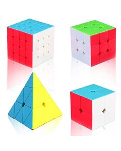 4 Piezas Juego de Cubos Mágicos, Incluye Cubo Velocidad 4x4, Cubo Velocidad 3x3, Cubo Velocidad 2x2, Cubo Pirámide, Serie de Cubos Rompecabezas Lisos, Adecuados para Niños, Adolescentes y Adultos