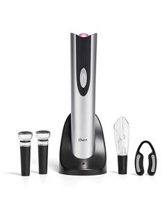 Oster 4-in-1 Wine Savoring Experience with Cordless Electric Wine Opener | Wine Kit with Rechargeable Wine Bottle Opener, Wine Pourer, Vacuum Wine Stoppers, and Foil Cutter