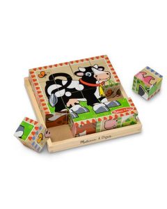 Melissa & Doug Rompecabezas de Cubos Animales de la Granja, Seis Rompecabezas en Uno, Juguete de Madera, Juguete de Desarrollo (16 Cubos y Bandeja)