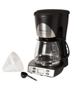 Koblenz Cafetera de Goteo Koblenz para 12 Tazas, 1.5 L, Programable con Timer y Display Digital, 1000 W, Función Antigoteo, Jarra de Vidrio, Filtro Lavable, Negro con Acero Inoxidable (CKM-212 PIN)