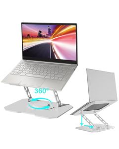 MECOS Soporte para Laptop, Soporte Portátil Plegable, Ajustable en Angulo y Giratoria 360°, Base para Laptop Aluminio Compatible con MacBook Air Pro, DELL, HP, Acer, ASUS, Lenovo (Blanco)