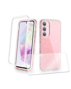 YAPANIZCEL Funda para Samsung A35 para Mujer con Brillantes COMPUESTA DE Tres Piezas Resistente (Rosa)