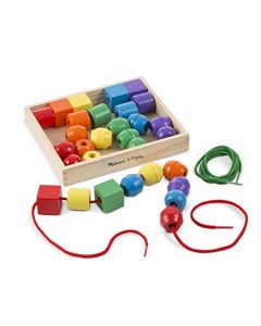 Melissa & Doug Cuentas Primarias Para Ensartar, Juguete de Desarrollo, Juguete de Madera, Fácil de Ensamblar (30 Cuentas y 2 Cordones)