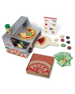 Melissa & Doug Mostrador para Hornear y Alistar Pizza, Juguete de Madera, Juego de Imitación, Ayuda a Fortalecer el Desarrollo Cognitivo (34 Piezas)