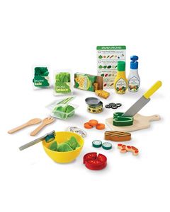 Melissa & Doug Juego de Imitación para Preparar y Mezclar Ensaladas, Juguete de Madera, Comida de Juguete (52 Piezas)