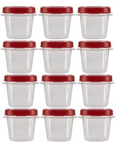 Rubbermaid - Contenedores de almacenamiento de alimentos, tapas fáciles de encontrar, 0.5 tazas, transparentes con tapas rojas, paquete de 12 (12 tazas)