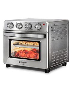 Horno Freidora de Aire Koblenz de 25 Litros, 7 en 1 Fríe sin Aceite, Asa, Gratina, Dora, Tuesta, Calienta, Rostiza, 7 accesorios, 1400 W, Control con Perilla, acero inoxidable (HFKM-1400 IN)