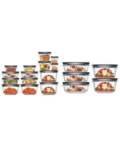 Rubbermaid 2108396 Meal Prep Premier - Juego de 10 recipientes para alimentos, color gris + Rubbermaid 2108373 Meal Prep Premier Recipiente para almacenar alimentos, Juego, Gris, 28 piezas, 1