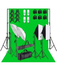 Mastery Brand Kit de Luces para Fotografia, Kit de Iluminación Fotográfico Profesional: Softbox, Set Sombrillas, Focos 45w luz led, Ciclorama Pantalla Verde de Fondo 2x3m para Streaming, Videos y Foto