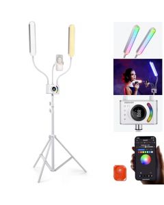 NEEWER Kit Luz Esteticista RGB Actualizado con App Control/Barra Táctil Iluminación Video LED Doble Brazo con Soporte Celular/Bolsa, 2500K-10000K Lámpara para Maquillaje Pestañas Cejas Tatuaje, BH40C