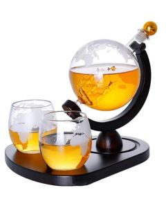 Juegos de Decantador de Whisky, 850 ml Juego de Globo Decantador de Whisky, con 2 Vasos de Whisky y Soporte, Vidrio Grueso Resistente, Conserva Sabor Aroma, para Licor Pinjing, Bourbon y Vino.