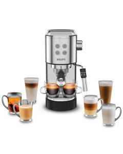 KRUPS Espressería Manual Divine Acero Inoxidable, boquilla de vapor, con sistema Thermoblock, compacta, moderna y fácil de usar, capacidad de 1 L, disfruta de un delicioso sabor a café, XP444C50