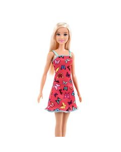 Barbie Fashion & Beauty, Muñeca Básica Vestido Rojo Mariposas, Muñeca para niñas de 3 años en adelante