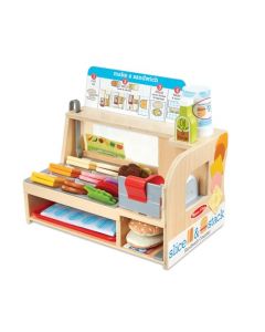 Melissa & Doug Mostrador para Sándwiches: Slice & Stack con Rebanadora Deli, Juguete de Madera, Comida de Juguete, Juego Imaginativo (56 Piezas)