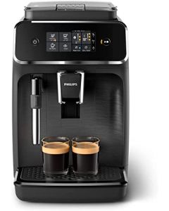 Philips Serie 1200 Cafetera Superautomática con Molino de café Integrado - Espumador de Leche Clásico, Pantalla Táctil Intuitiva, Negro Mate