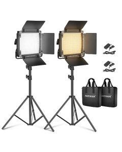 NEEWER 2 Pack BiColor 660 LED Video Luz y Soporte Kit: (2) 3200-5600K CRI 96+ Dimmable Luz con U Bracket y Barndoor, (2) 75 inches Soporte de Luz para Fotografía de Estudio, Grabación de Vídeo (Negro)