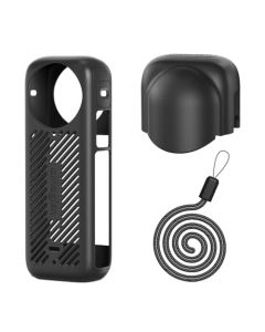 Funda protectora de silicona para cámara Insta360 X4 con diseño de disipación de calor, especialmente para cámara Insta360 X4 8K con cordón (juego negro)