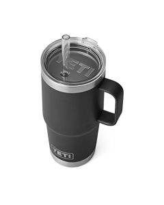 YETI Rambler - Vaso de 25 onzas con asa y tapa de popote, vaso de agua de viaje, taza aislada al aspiradora con asa, acero inoxidable, color negro