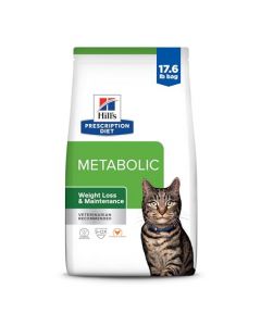 Hill's Prescription Diet Metabólico Peso Gestión de Pollo Sabor Dry Cat Food, Bolsa de 17 libras