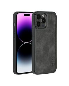 molzar GripBig Series - Funda para iPhone 14 Pro MAX con Piel sintética, Placa de Metal integrada para Montaje magnético, Soporte de Carga inalámbrica, Compatible con iPhone 14 Pro MAX, Negro/Negro