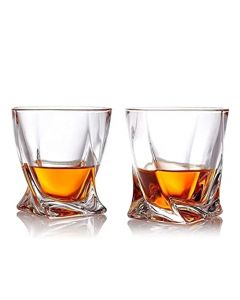 U Chef Juego De 2 Vasos De Cristal Para Whisky Y Coctelería de 10 oz con Diseño de Giro, para cóctel, ron, coñac, vodka, regalos únicos para hombres (2 Pz) (2)