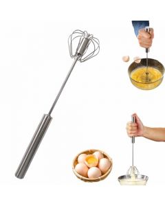 Stainless Steel Semi-Automatic Whisk, Stainless Steel Semi Automatic Egg Beater Mixer, Hand Push Mixer Stirrer Tool Manual Egg Shaker, Hand Push Rotary Whisk Blender (Silver,10in)