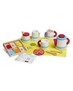 Melissa & Doug Juego para Preparar y Servir el Té, Juguete de Madera, Juego de Imitación, Set de Servicio de Té, Colores Brillantes