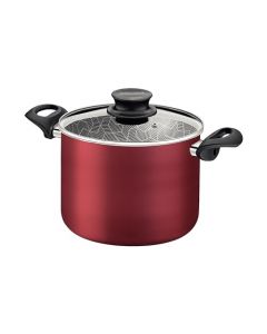 TRAMONTINA - Olla Alta Rivoli, Aluminio Antiadherente, con Tapa de Vidrio y Pomo de Nylon, con Mango Antitérmico, para Uso Diario, Alta Durabilidad, Color Rojo, Tamaño de 26 cm y 9,6 L