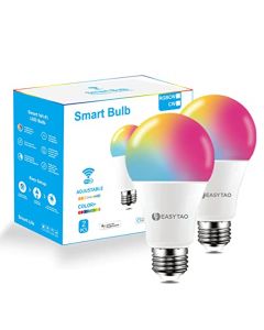 EASYTAO Focos Inteligentes Alexa Wi-Fi, Foco Led E27 9W RGB 2.4Ghz, Colores Regulable, Control Remoto de APP y Control de Voz, Compatible con Alexa, Google Home (2 Unidad)