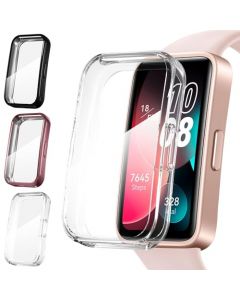 Suoman 3 Piezas para Huawei Band 9/para Huawei Band 8 Protector Pantalla de Carcasa,Alta Claridad Suave TPU Protector Pantalla Case para Huawei Band 8/9 (Negro+Rosa+Transparente)