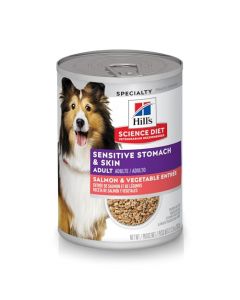 Hill's Science Diet Adult Sensitive Stomach & Skin Salmon & Vegetable Entrée Dog Food Can, 12.8-Ounce, 12-Pack