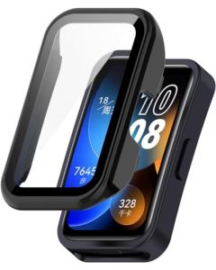 Hashun Funda con Protector de Pantalla Compatible con Huawei Band 8 y Huawei Band 9, Mica Protectora Carcasa con Vidrio Templado para Huawei Band 9/8 - Negro