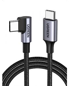 UGREEN Cable USB C a USB C 90 Grados, 2M 60W PD Carga Rapida 20V 3A Compatible con iPhone 15, Galaxy S24 S23, Cargador USB Tipo C Nylon Trenzado, USB C Cable Compatible con Macbook Pro 2021, iPad Pro