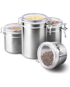 4 piezas Botes Cocina Hermético,Contenedor de Café de Acero Inoxidable, Food Storage Container con Tapa Transparente para Coffee,Té,azúcar,Frijoles,Nueces,etc