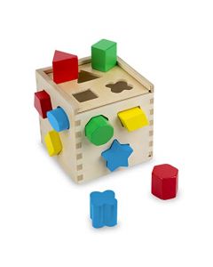 Melissa & Doug Cubo Clasificador de Formas, Juguete de Madera, Juguete Clásico de Desarrollo, Piezas Fáciles de Agarrar (12 Piezas)