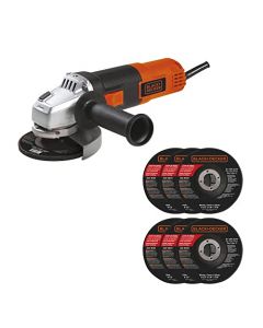 BLACK+DECKER Mini Esmeriladora 4 1/2 Pulgadas de 820W con 11000Rpm con 6 discos abrasivos G720P