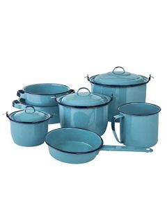 Cinsa - Batería de cocina Popular 10 piezas, Acero Vitrificado, Azul turquesa (Popular Azul)