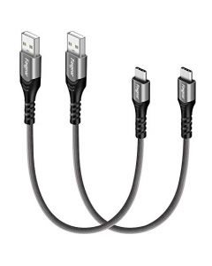 Paquete de 2 cables USB C cortos de 1 pie Fasgear 3A de carga rápida trenzados USB A a tipo C 2.0 cables de carga compatibles con Galaxy S24 S23/ Huawei P60/ Android Auto gris