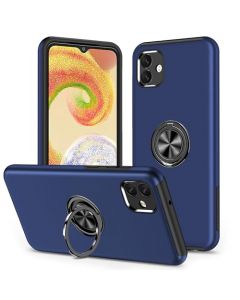 Fanmingsidi Funda para Samsung Galaxy A04 Carcasa con 360 Grados Metálico Anillo Hard PC Silicona Antigolpes Case para Samsung Galaxy A04 Azul