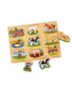 Melissa & Doug Rompecabezas de Sonidos de la Granja, Rompecabezas Clavijas y Efectos de Sonido, Juguete de Madera (8 Piezas)