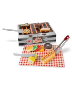 Melissa & Doug Set de BBQ para Asar y Servir, Juguete de Madera, Comida de Juguete, Juego de Imitación (20 Piezas)