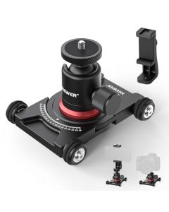 NEEWER Dolly Deslizante para Cámara con Cabezal Bola y Abrazadera para Teléfono, Patinador Manual de 4 Ruedas con Panorama de 360° para Cámara DSLR Videocámara GoPro iPhone y Smartphone Android, SD001